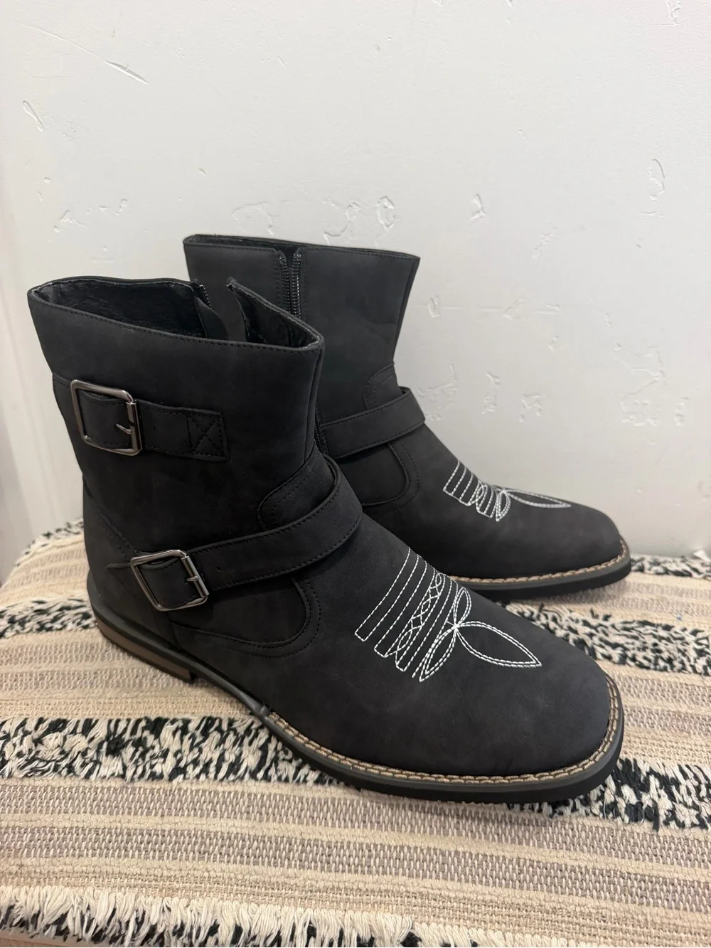 Men's Black Ankle Boots with Buckle Straps